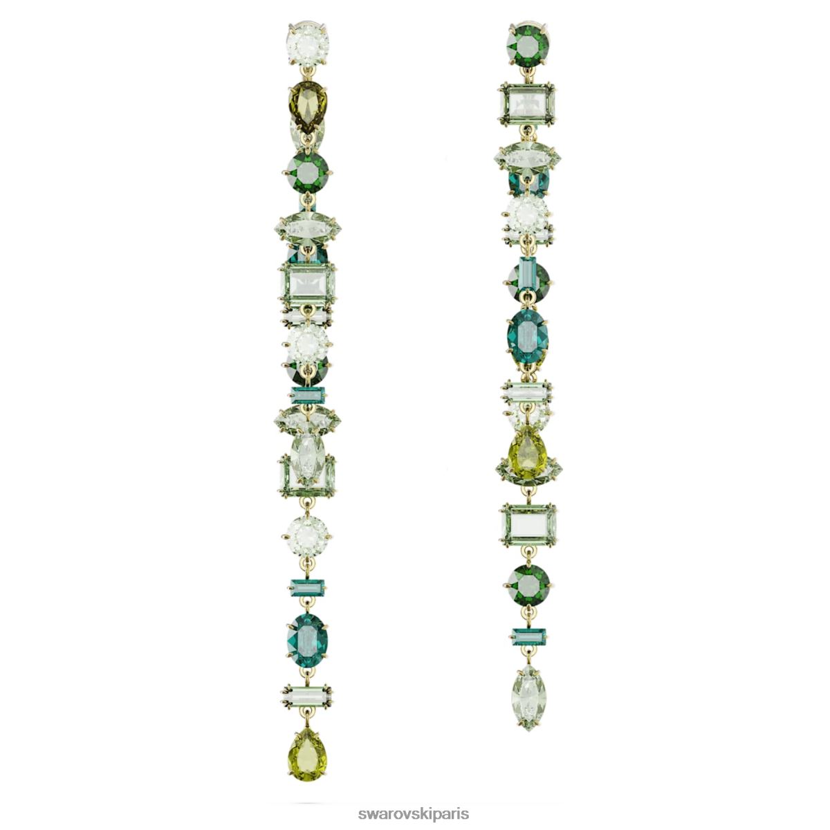 bijoux Swarovski boucles d'oreilles pendantes gema modèle asymétrique, coupes mixtes, vert, métal doré RZD0XJ836