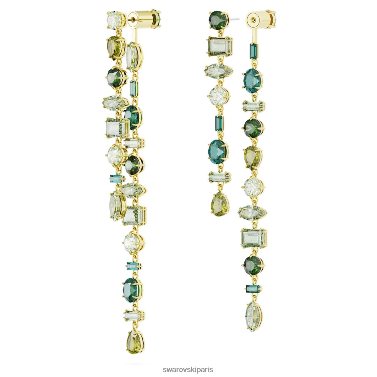 bijoux Swarovski boucles d'oreilles pendantes gema modèle asymétrique, coupes mixtes, vert, métal doré RZD0XJ836