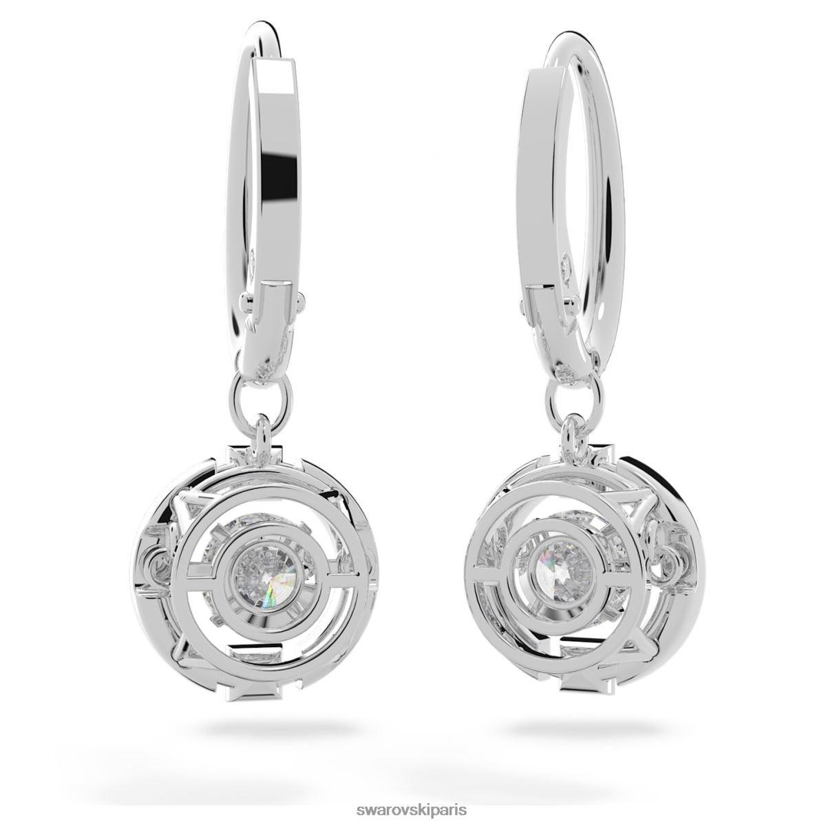 bijoux Swarovski boucles d'oreilles pendantes scintillantes taille ronde, blanc, rhodié RZD0XJ768