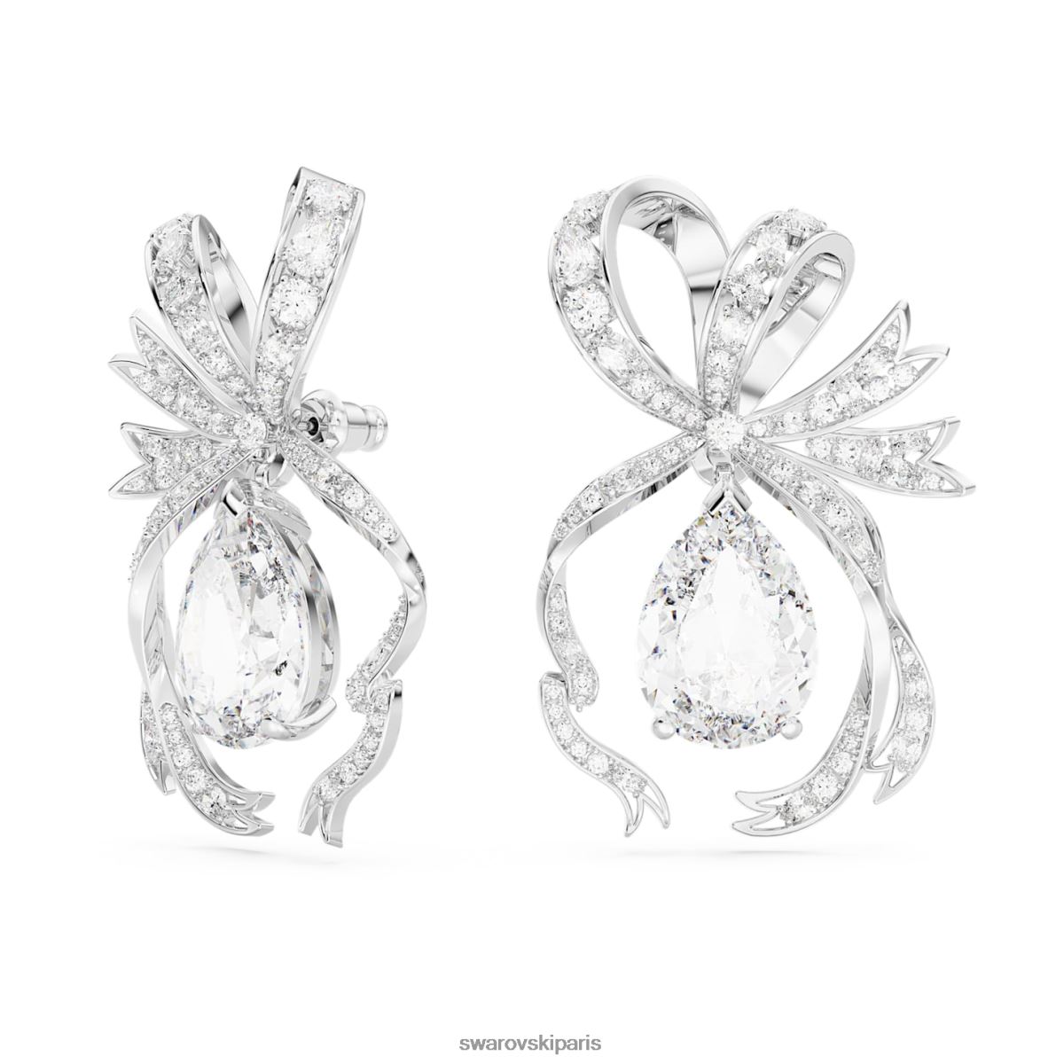 bijoux Swarovski boucles d'oreilles pendantes volta taille poire, nœud, blanc, métal rhodié RZD0XJ793