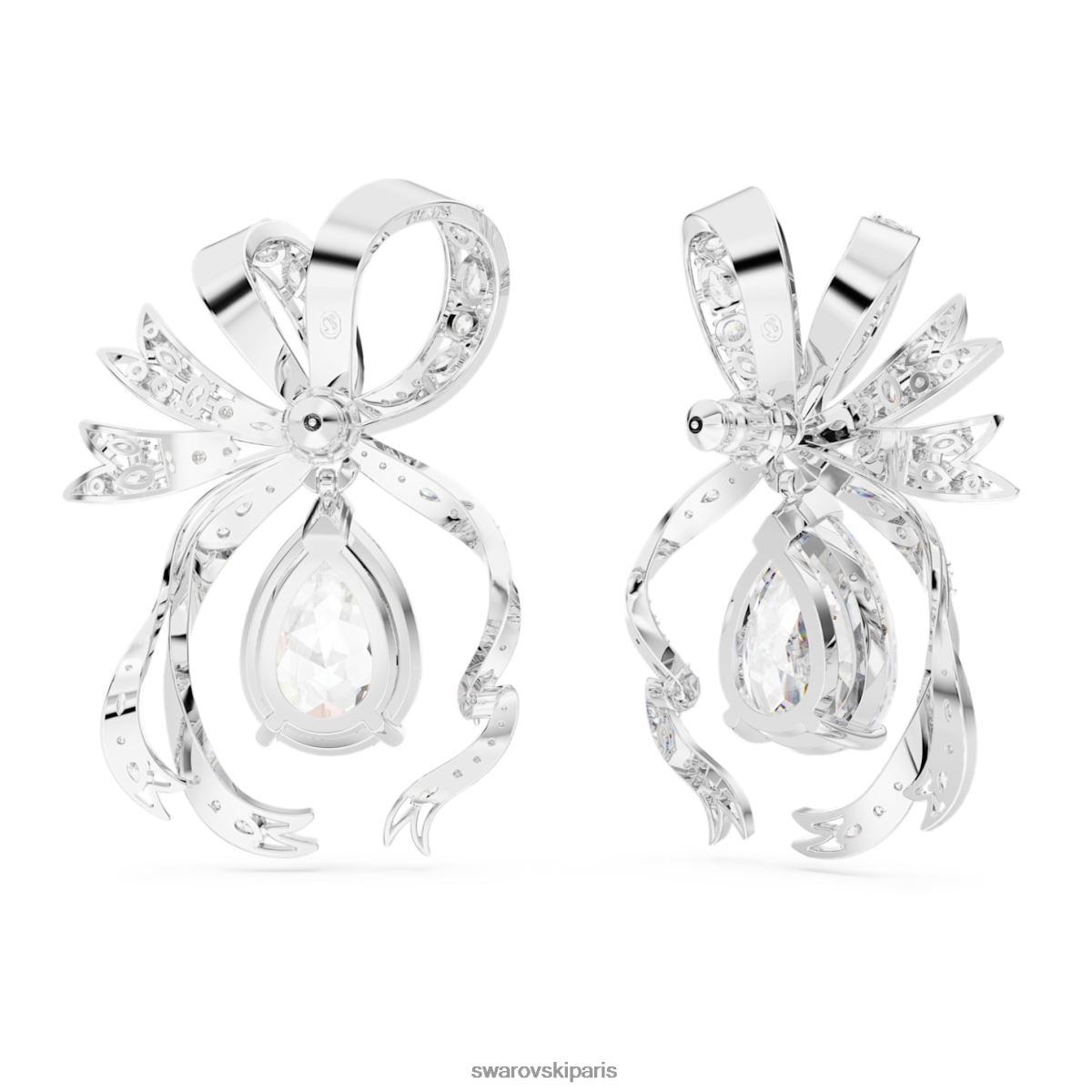 bijoux Swarovski boucles d'oreilles pendantes volta taille poire, nœud, blanc, métal rhodié RZD0XJ793