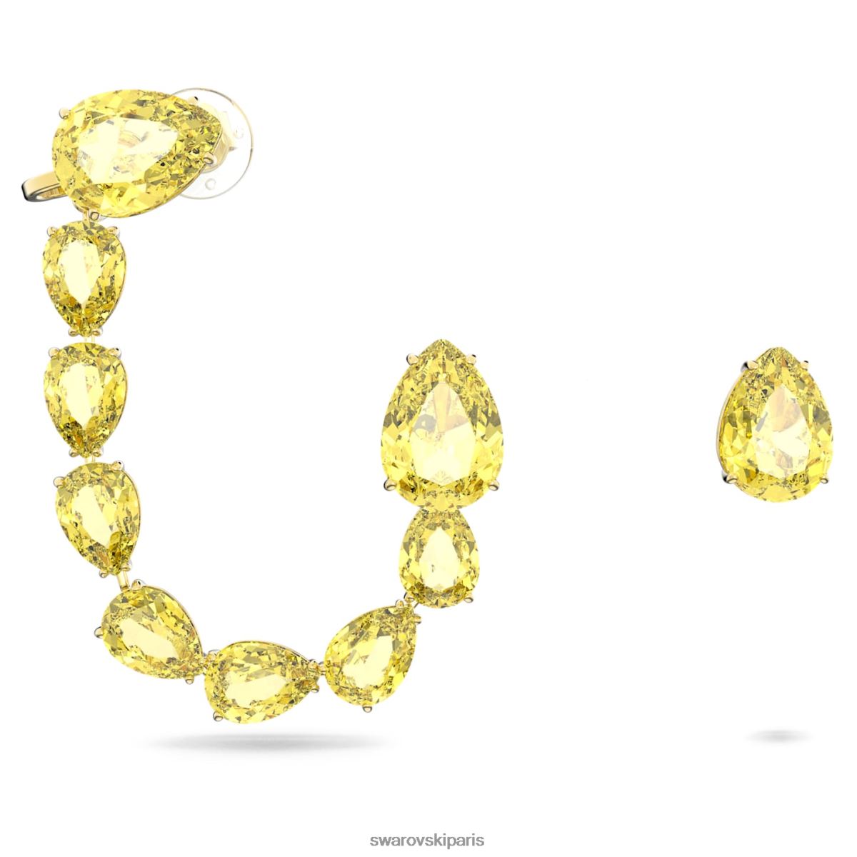 bijoux Swarovski manchette d'oreille millenia modèle asymétrique, taille poire, jaune, métal doré RZD0XJ967