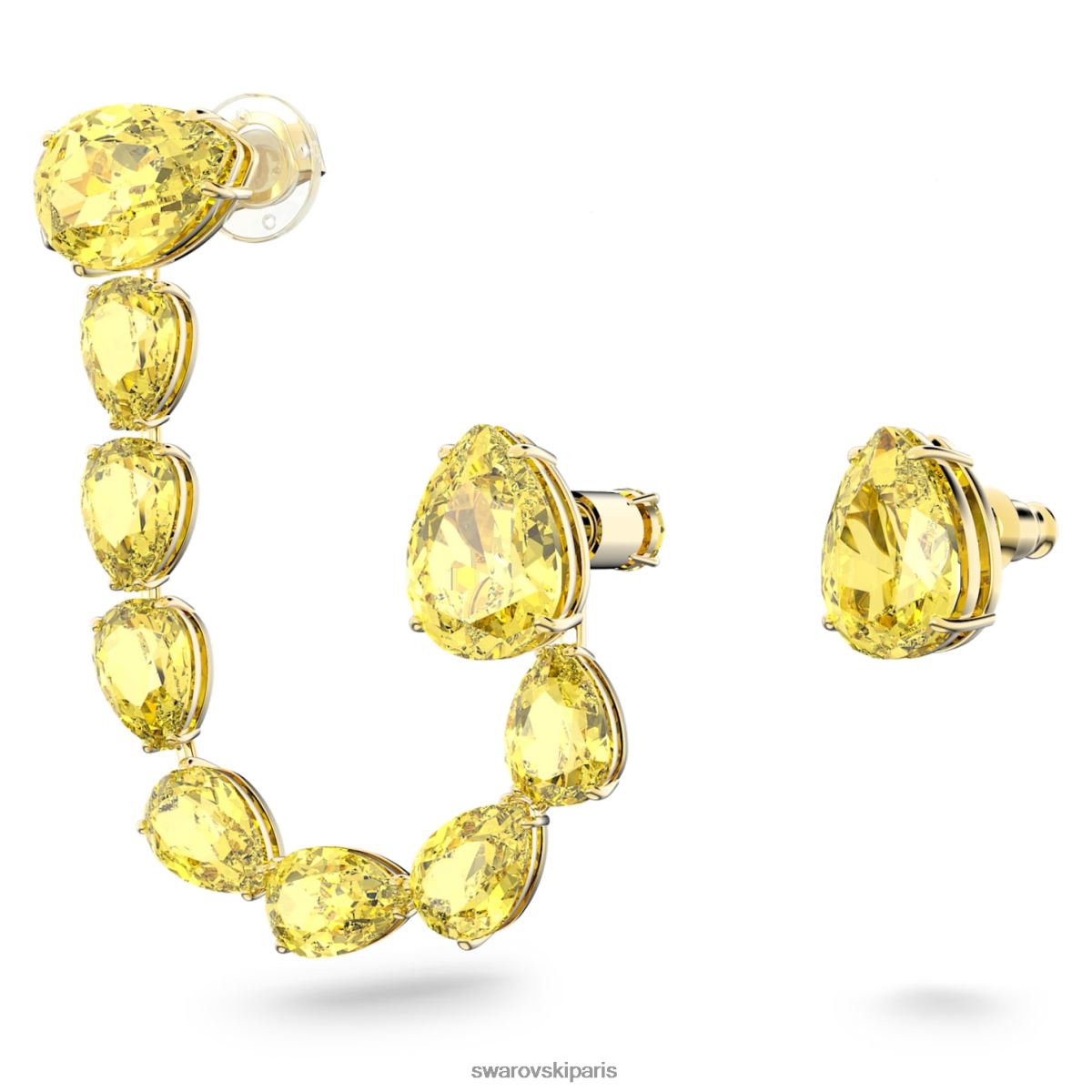 bijoux Swarovski manchette d'oreille millenia modèle asymétrique, taille poire, jaune, métal doré RZD0XJ967