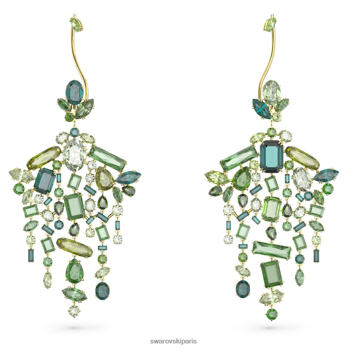 bijoux Swarovski manchettes d'oreilles gema design asymétrique, coupes mixtes, lustre, vert, métal doré RZD0XJ858