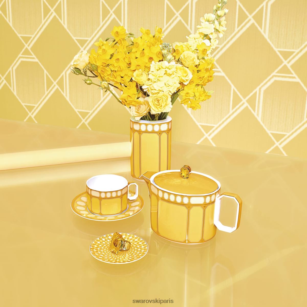 décorations Swarovski théière signum porcelaine, jaune RZD0XJ1730